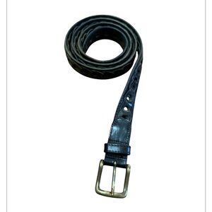 Vintage 90s Dockers Leather Link/Braided Belt Dark Brown Brass Buckle 49" length